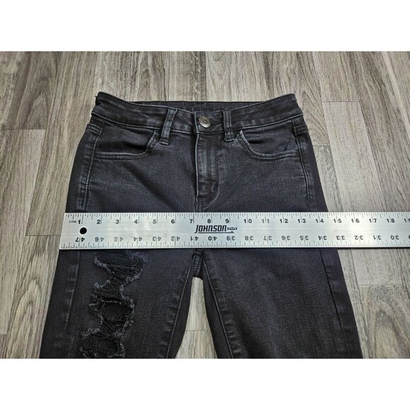 (3/$35) American Eagle Size 2 Regular Skinny High Rise Black Grey Jeans Jeggings - Picture 9 of 12